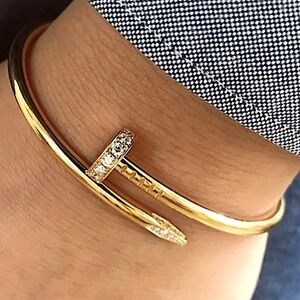 Gold Plated Nail Screw Tack Zircon Detail Bangle Bracelet